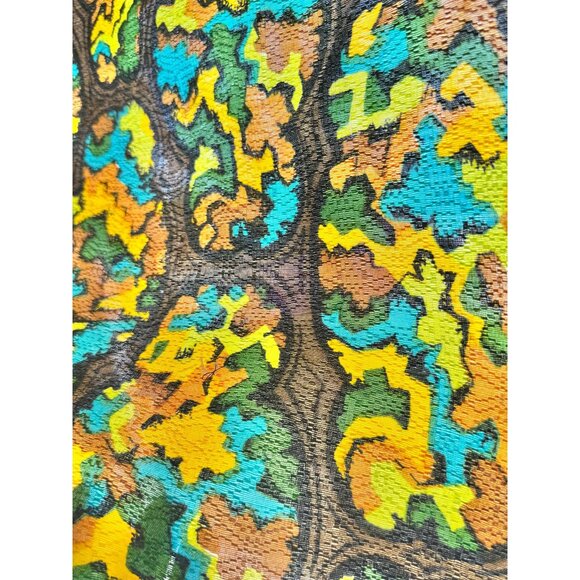 Vintage 60s curtain, blue, yellow, green, brown, orange abstract, Fiberglass - Picture 1 of 9